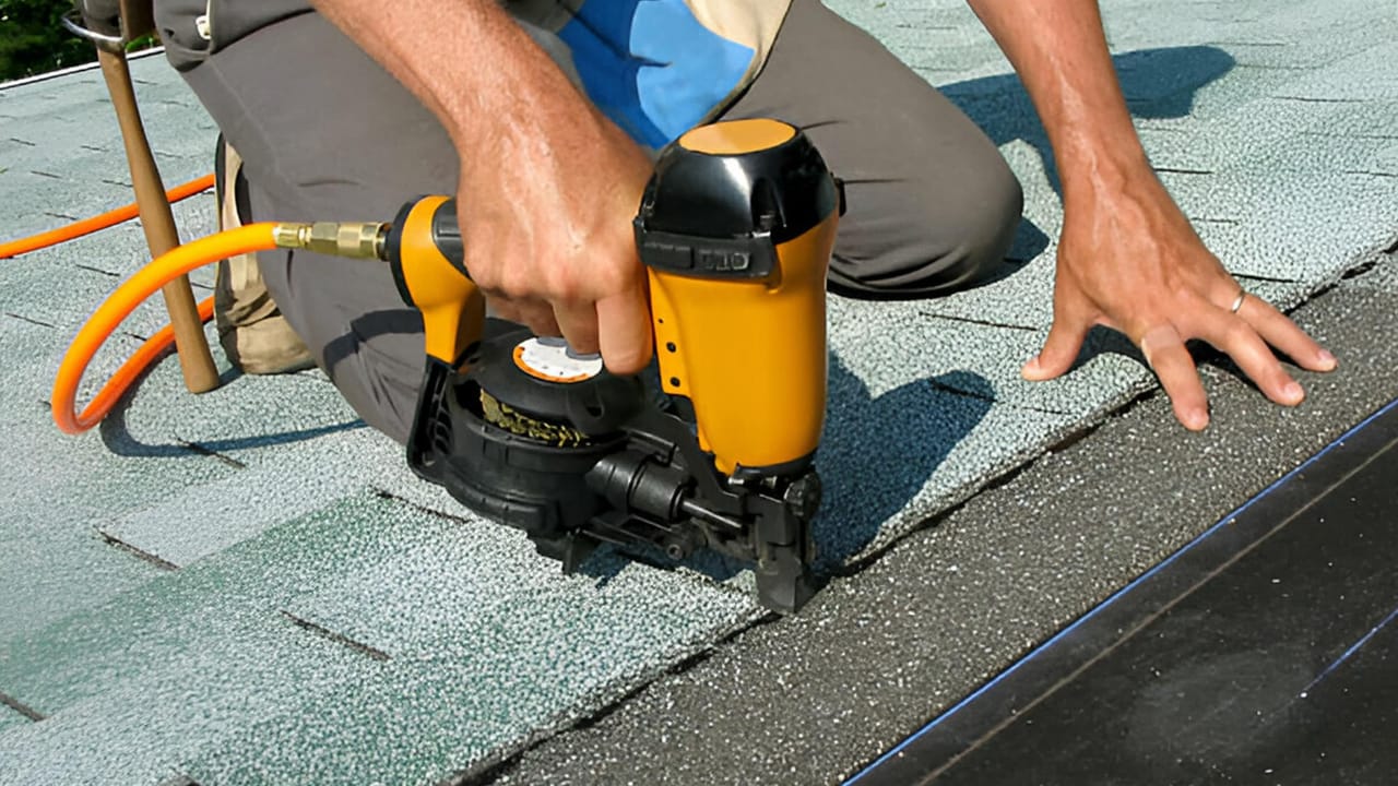 Detail of roof covering, ridge line and edge flashing