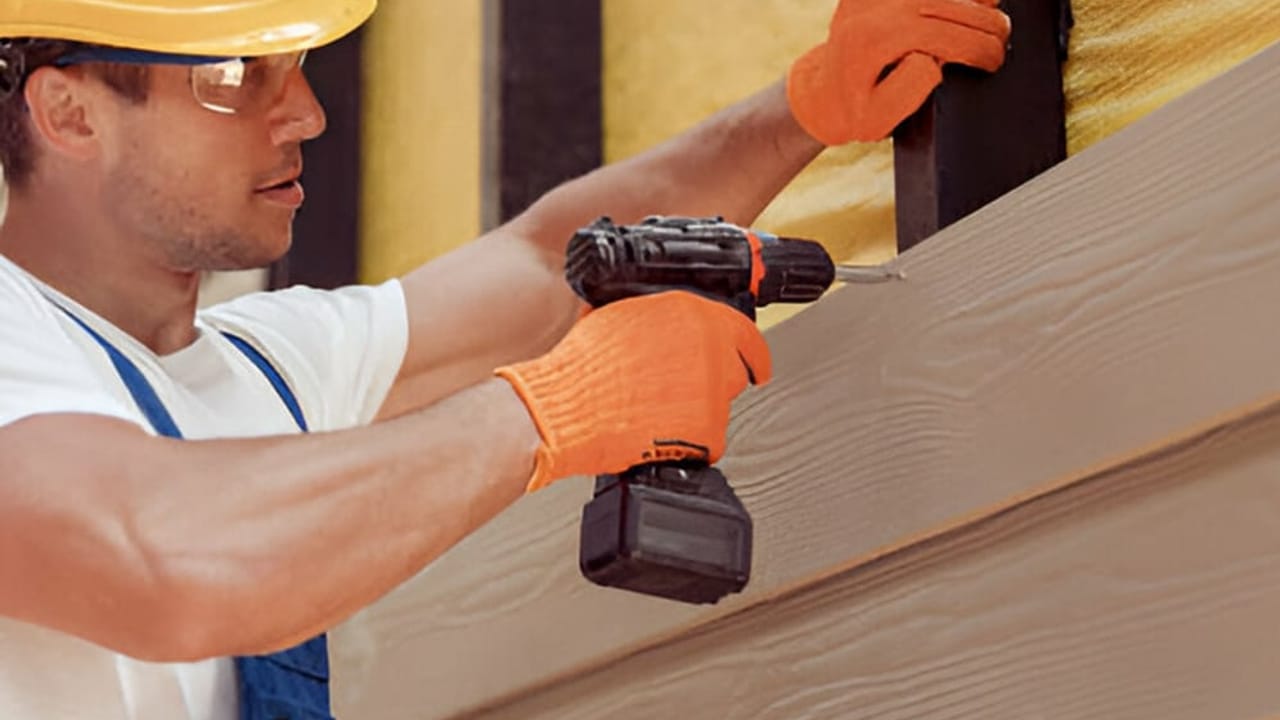 Exterior wall siding panels and trim on a residential property